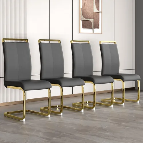 Vista 26 de gopop Juego de sillas de comedor, sillas modernas de metal con asiento acolchado de piel sintética, respaldo alto y patas cromadas resistentes, Negro
