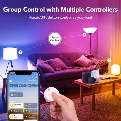 Vista 6 de OREiN Matter - Bombilla inteligente, bombillas inteligentes con control remoto que funcionan con Apple Home, Alexa, Google Home, SmartThings
