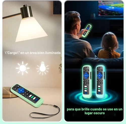 Vista 5 de Funda protectora de silicona para Roku, compatible con todos los controles remotos de TV Roku que brilla en la oscuridad, color azul y verde