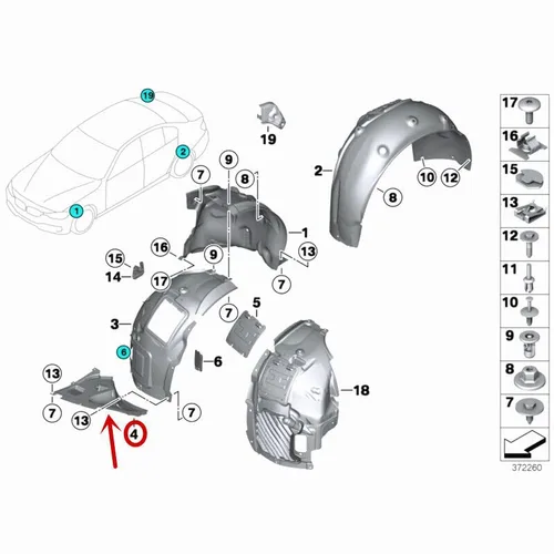 Vista 5 de Juego de protectores de guardabarros delantero izquierdo y derecho para BMW 328i 12-15 335i 2012-2016 51717260739 51717260740 (paquete de 2 unidades)