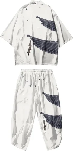 Vista 3 de Traje Tang para hombre, manga corta, traje de manga corta y camiseta suelta, traje casual de dos piezas, traje de natación para hombre