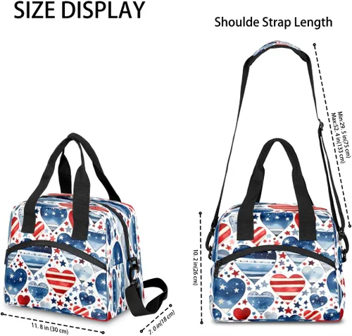 Vista 2 de Lonchera con bandera británica estadounidense, para mujeres, adultos, hombres, reutilizable, linda, lonchera de mano, bolsas enfriadoras