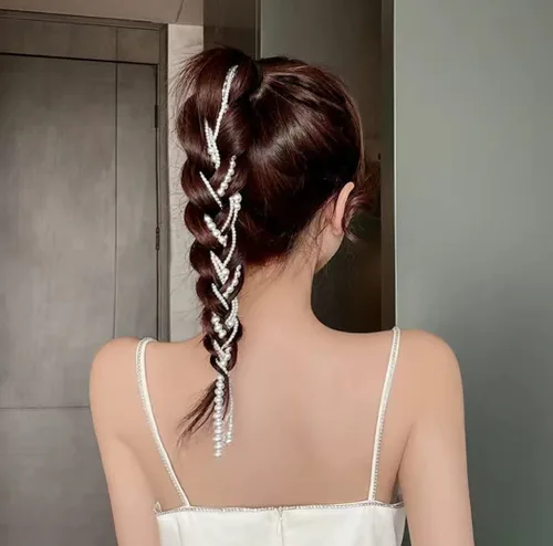 Vista 6 de Pinzas de pelo con perlas de imitación, pinzas para trenzar el cabello largo, cadena de cabello, accesorios de bricolaje, banda para el cabello