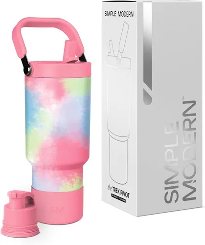 Vista 65 de Simple Modern Trek Pivot Vaso con pajita abatible de 30 oz con asa Botella de agua y protector Tapas intercambiables de pajita y para beber