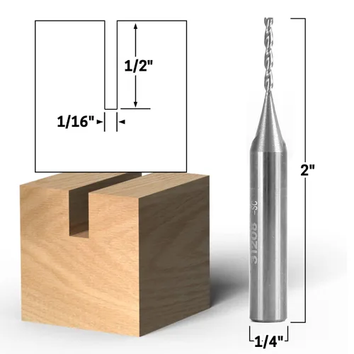 Vista 2 de Yonico Fresa de extremo CNC de carburo sólido espiral de 2 flautas de fresado de fresado de 1/16 pulgadas de diámetro. vástago de 1/4 pulgadas