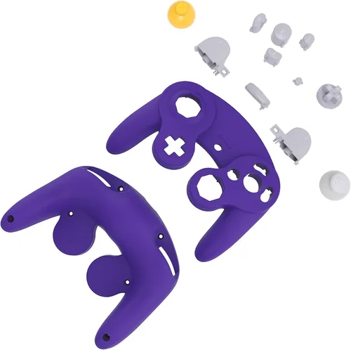 Vista 3 de eXtremeRate Placa frontal morada para Nintendo Gamecube Controller, cubierta de repuesto de agarre suave al tacto con botones para controlador