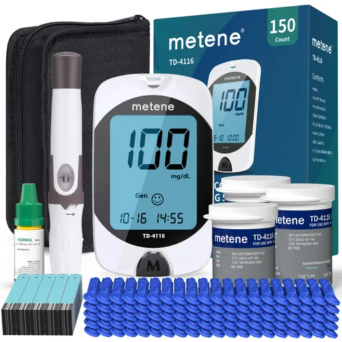 Vista 8 de Kit de monitor de glucosa en sangre Metene TD-4116, 100 tiras de glucómetro, 100 lancetas, 1 monitor de azúcar en sangre, kit de prueba de azúcar