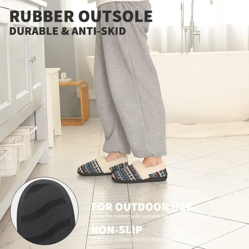Vista 3 de Homitem Pantuflas de punto sin cordones para mujer, de espuma viscoelástica, mullidas con forro polar de felpa, para interiores y exteriores, suela