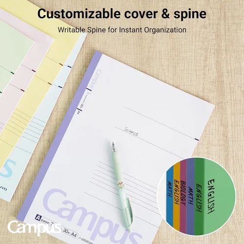 Vista 5 de KOKUYO Cuadernos de composición, paquete de 5 cuadernos Campus A4 Comp con un 0.276 in rayado, 30 hojas, cuaderno clásico con rayas escolares