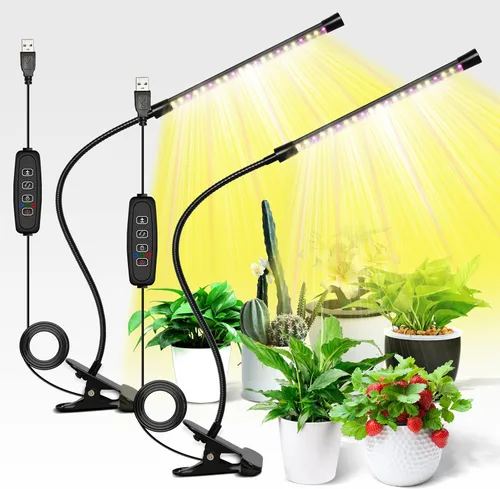 Vista 21 de iPower 21 Luz LED de Crecimiento con Espectro Completo para Plantas de Interior, Cuello de Cisne Ajustable, 3 Modos de Luz y 10 Niveles Regulables