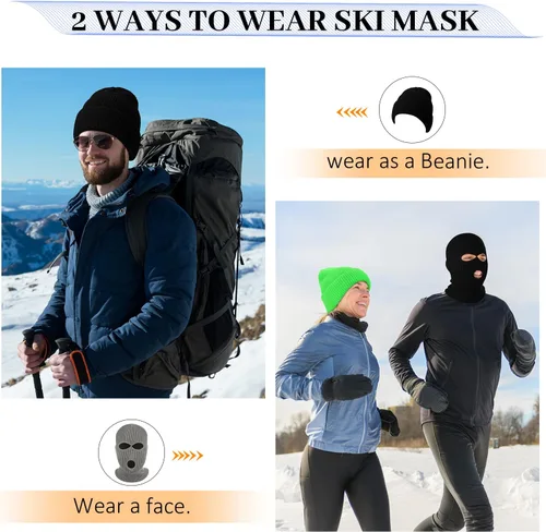 Vista 2 de Máscara facial completa para hombre, pasamontañas de punto, máscara de esquí de invierno con 3 agujeros para suministros de invierno para adultos