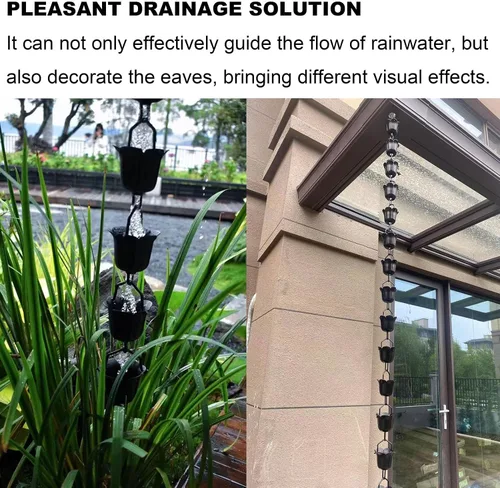 Vista 5 de Rain Chains 3.3ft-16.4ft Aluminium Alloy Rain Chain Black Powder Coated, Functional and Decorative Replacement for Gutter Downspouts(1m (3.3ft))