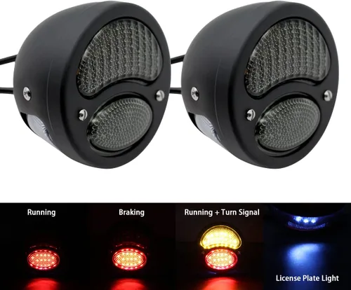 Vista 2 de 2 luces traseras LED vintage Duolamp de 12 V, indicador de parada trasera con luz de funcionamiento, intermitentes, lámpara de matrícula, lente