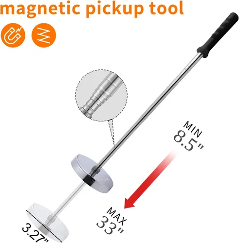 Vista 2 de Barredora Magnética Telescópica de 35 LB, Herramienta de Recogida con Bastón Magnético Mejorado, Recoge Clavos, Tornillos y Metal, Buscador de Negro