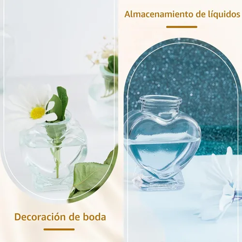 Vista 4 de FJNATINH Botella de cristal con forma de corazón con tapón de corcho, tarros decorativos pequeños de 1.7 onzas líquidas para decoración del hogar