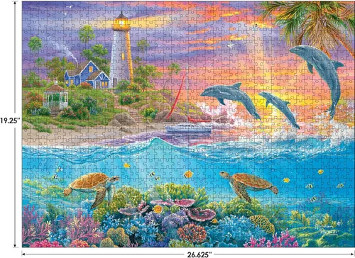 Vista 4 de RoseArt - Abraham Hunter - Catching Rays Lighthouse - Rompecabezas de 1000 piezas para adultos