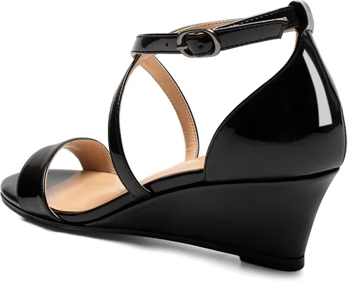 Vista 3 de Zamikoo Sandalias de tacón de cuña cruzada para mujer, correa de tobillo con hebilla ajustable, talla 5 de EE. UU. - talla 13