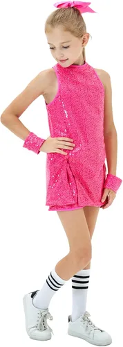 Vista 2 de Girls Sequins Dance Dress, Jazz Dance Costumes Hip Hop Outfits Sleeveless Modern Dance Costume Top and Shorts