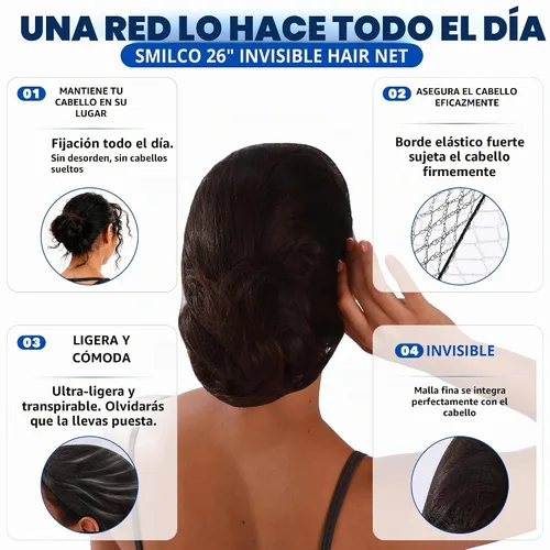 Vista 2 de Smilco - Paquete de 100 redes de pelo de nailon negro de 26 pulgadas para trabajadores de servicio de alimentos Malla de nailon transpirable
