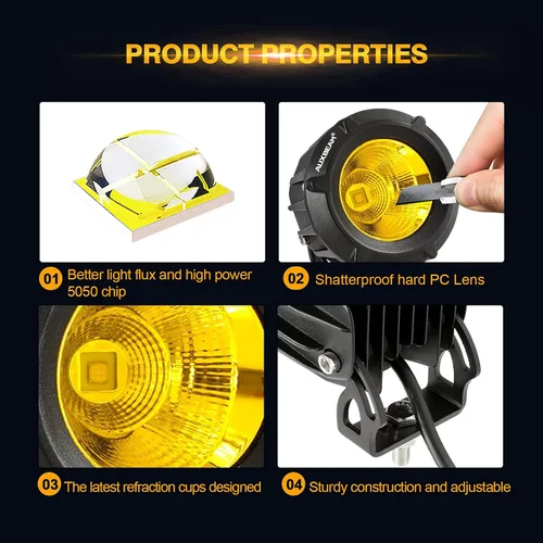 Vista 4 de Auxbeam Luz LED redonda de 3.5 pulgadas, 50 W, luz antiniebla ámbar de 5000 lm, cápsula redonda de luz de conducción con kit de arnés de cableado