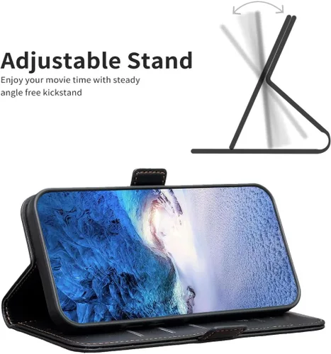 Vista 4 de jioeuinly Funda compatible con Alcatel 1V Plus Phone Case Flip Stand Cover [con protector de pantalla de vidrio templado] JXX-Negro