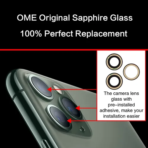 Vista 5 de 2PCS ASDAWN Reemplazo de Cristal de Lente de Cámara Trasera para iPhone 11 Pro y 11 Pro Max Reemplazo de Lente de Cámara con Adhesivo Preinstalado +