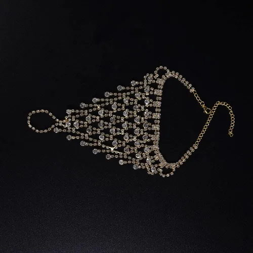 Vista 4 de Jumwrit Pulsera de anillo de dedo para mujer, con diamantes de imitación, con anillo, pulsera esclava, arnés de mano para niñas