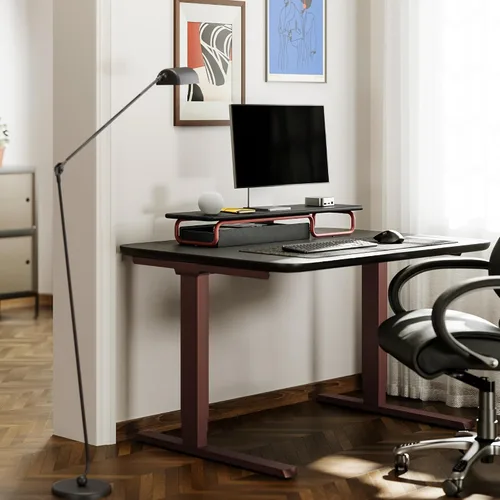 Vista 8 de Fenge Elevador de monitor doble, soporte de monitor de 37 pulgadas para escritorio, estante de escritorio de madera maciza con organizador