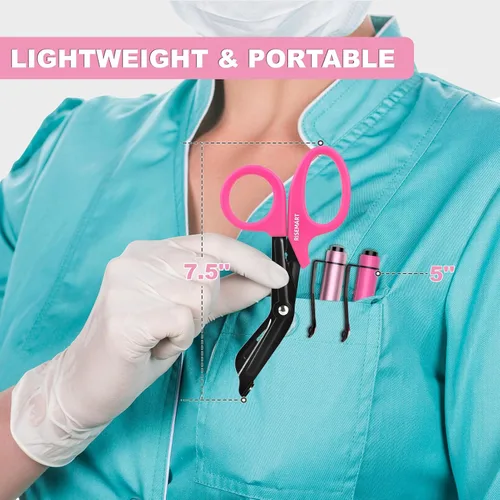 Vista 6 de Tijeras de vendaje y luz para bolígrafo para enfermera, tijeras médicas para trauma, tijeras quirúrgicas de 7.5 pulgadas, linternas LED médicas