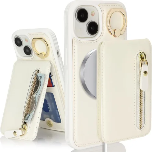 Vista 16 de para iPhone 14 Funda con soporte magnético Magsafe compatible, llavero de cuero PU plegable con soporte desmontable, funda tipo cartera 2-en-1