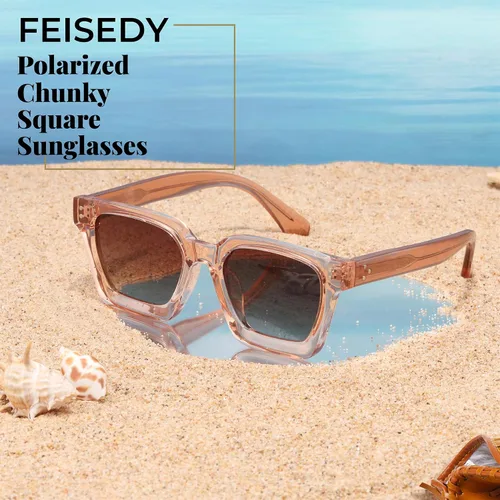 Vista 5 de FEISEDY Gafas de sol polarizadas para hombre y mujer, marco grueso cuadrado, rectangular, UV400, gafas de sol B2396