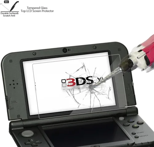 Vista 2 de (2 en 1) Protector de pantalla de vidrio templado + filtro protector de pantalla de cristal transparente HD compatible con 3DS XL/New 3DS XL