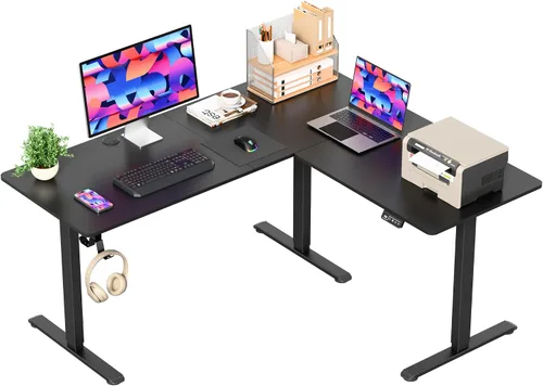 Vista 13 de Furmax 63 x 47 Inch L Shaped Standing Desk with 2 Preset Heights, Electric Height Adjustable Computer Desk, Corner Sit Stand Desk for Home Office, 2