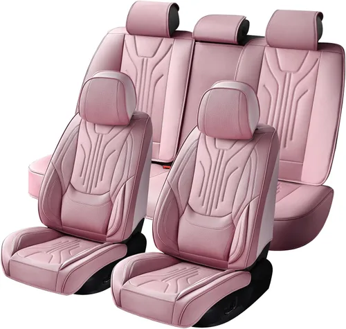 Vista 13 de Juego completo de 5 fundas de asiento de automóvil, fundas de asiento impermeables de cuero para autos, SUV, camiones, transpirables