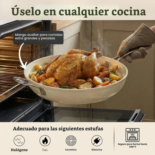 Vista 5 de GOTHAM STEEL Hammered 14 Inch Large Nonstick Frying Pan with Lid, Cream