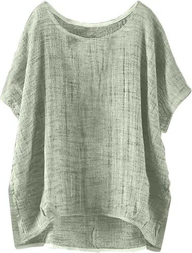 Vista 6 de Nantdog Summer Tops for Women 2025 Short Sleeve Crew Neck Linen Cotton Shirts Plus Size Gauze Casual Dressy Blouse Outfits