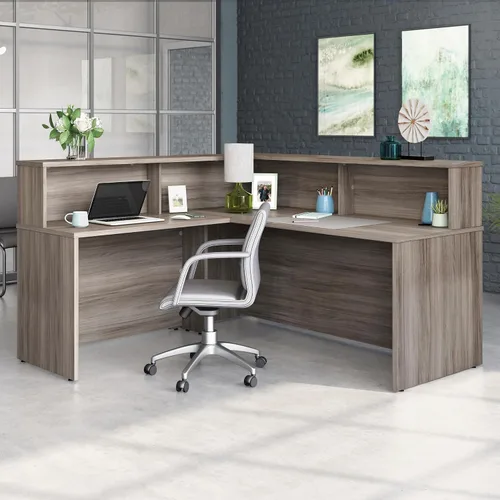 Vista 8 de OfficeWorks by Sauder Affirm estación de recepción, largo: 70.87'' x ancho: 70.87'' x H: 13.58'', Hudson Elm