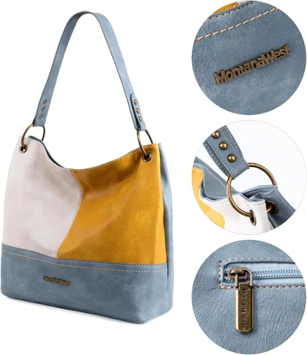 Vista 4 de Montana West Bolso Hobo para mujer con asa superior y bolsillos con cremallera