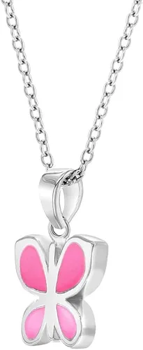 Vista 2 de Collar con colgante de plata de ley 925 de 16 pulgadas con dije de mariposa esmaltada rosa para niñas jóvenes, collares de moda con temática