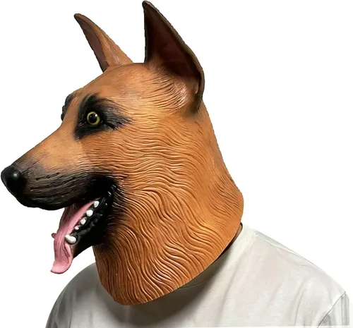 Vista 3 de MAKEATREE Máscara de cabeza de perro pastor alemán divertido animal de látex de goma accesorios de decoración para adultos hombres fiestas Halloween