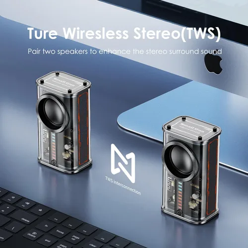 Vista 4 de Altavoz Bluetooth portátil con luces, mini altavoz Bluetooth inalámbrico transparente con TWS, perfecto pequeño altavoz con sonido HD y bajo