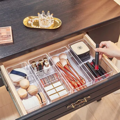 Vista 3 de WECHENG Organizador de maquillaje acrílico: organizador de baño para encimera, organizador de cosméticos apilable para tocador, escritorio, cocina