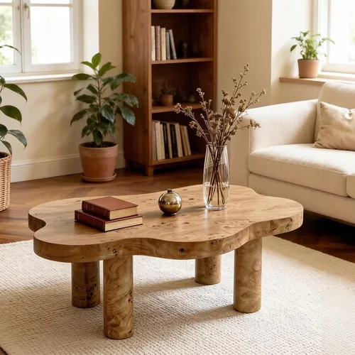 Vista 15 de Mesa de centro irregular moderna de 40 pulgadas, mesa de centro única de nube para sala de estar, mesas centrales bajas y lindas con 4 patas