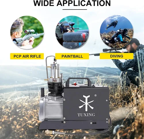 Vista 5 de TUXING Bomba de compresor de aire de alta presión de 4500 psi, control ajustable con parada automática de 110 V 30 Mpa, bomba de aire eléctrica