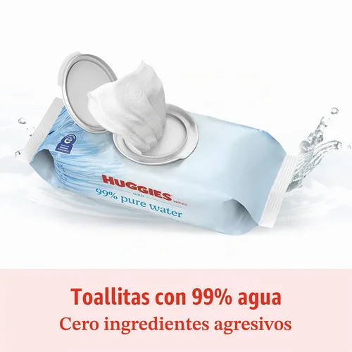 Vista 3 de Huggies Toallitas para bebés 99% de agua pura, sin perfume, 9 paquetes, 504