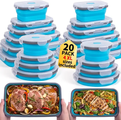 Vista 17 de Recipientes plegables de almacenamiento de alimentos con tapa hermética, 11.8 oz, juego de 4 recipientes pequeños de silicona apilables para la 4
