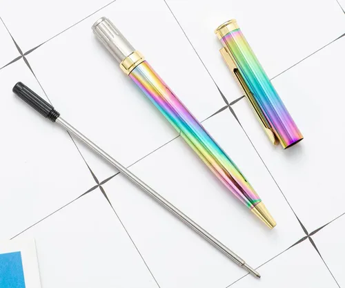 Vista 5 de Gullor 5 bolígrafos retráctiles, bolígrafos de metal para regalo, negocios, oficina, punta media de 0.039 pulgadas, tinta negra, oro