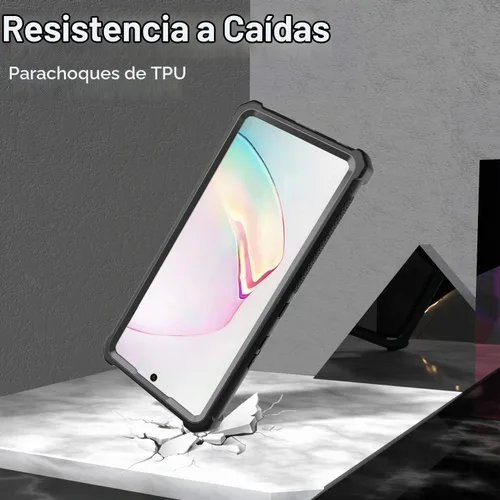 Vista 4 de Funda para Samsung Galaxy Note 10 Plus con protector de pantalla, carcasa protectora híbrida de doble capa a prueba de golpes de acrílico para Negro