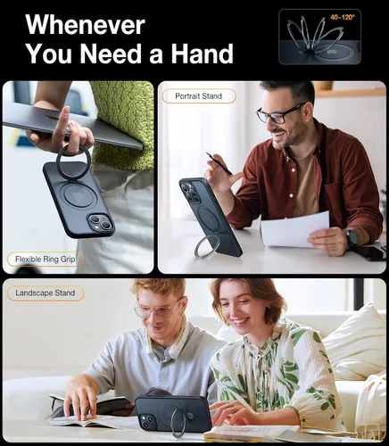 Vista 7 de TORRAS Funda magnética con función atril para iPhone 13/iPhone 14 [compatible con MagSafe], soporte resistente y versátil, grado militar, a prueba