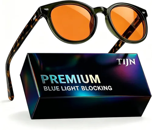 Vista 9 de TIJN Gafas de bloqueo de luz azul para hombres y mujeres, gafas de montura redonda gruesa vintage